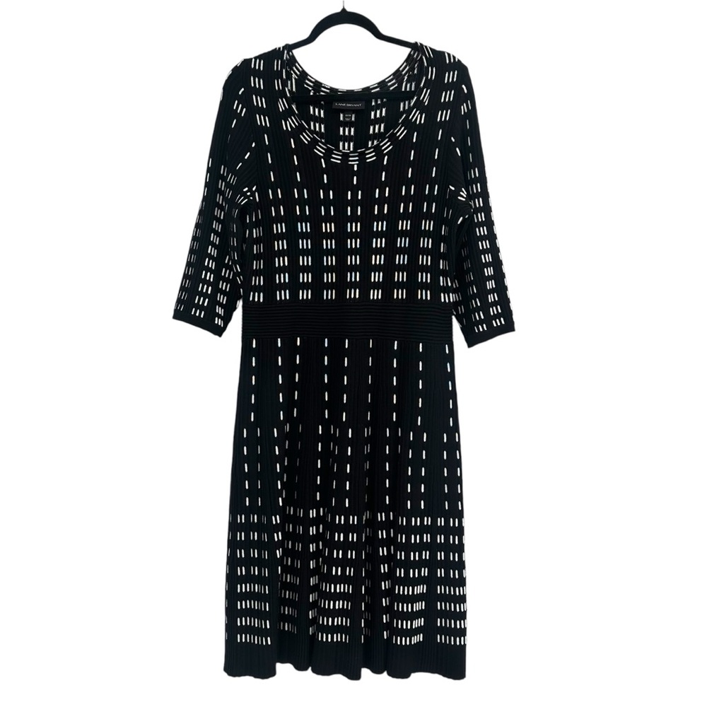 Lane Bryant Womens Black White Knit Long Sleeve Dress Size 22 24 Fall Winter